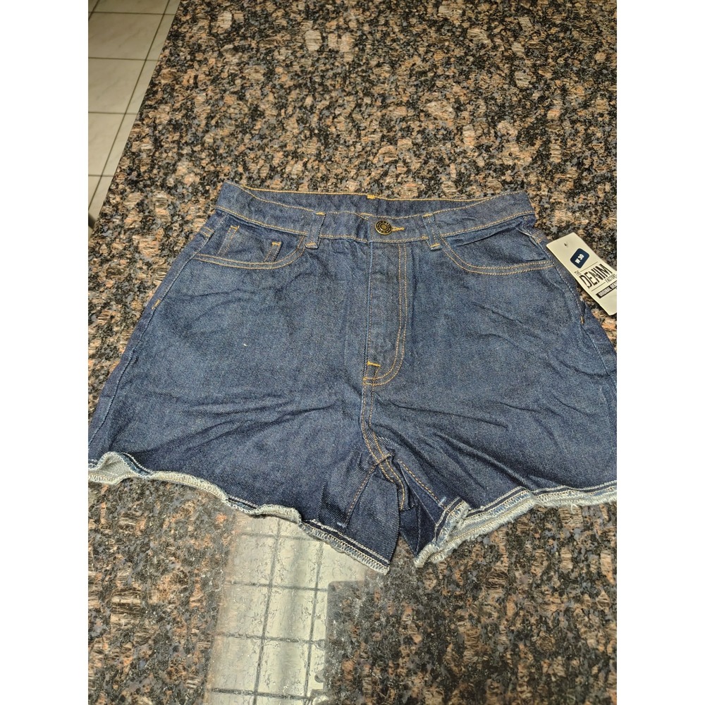 The Denim Factory Women Dark Wash High Waisted Raw Hem Jean Shorts W28